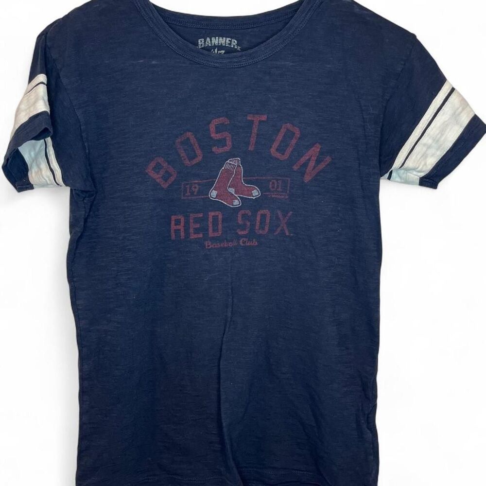 Authentic Boston Red Sox Women's Blue and Navy T-shirt